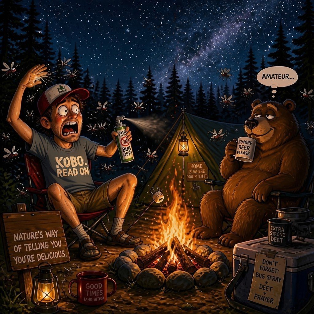 Caricature of camping. AI generated.